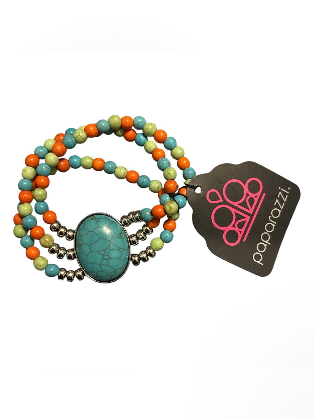 paparazzi Turquoise Orange Lime Multicolor Beaded Stretch Bracelet